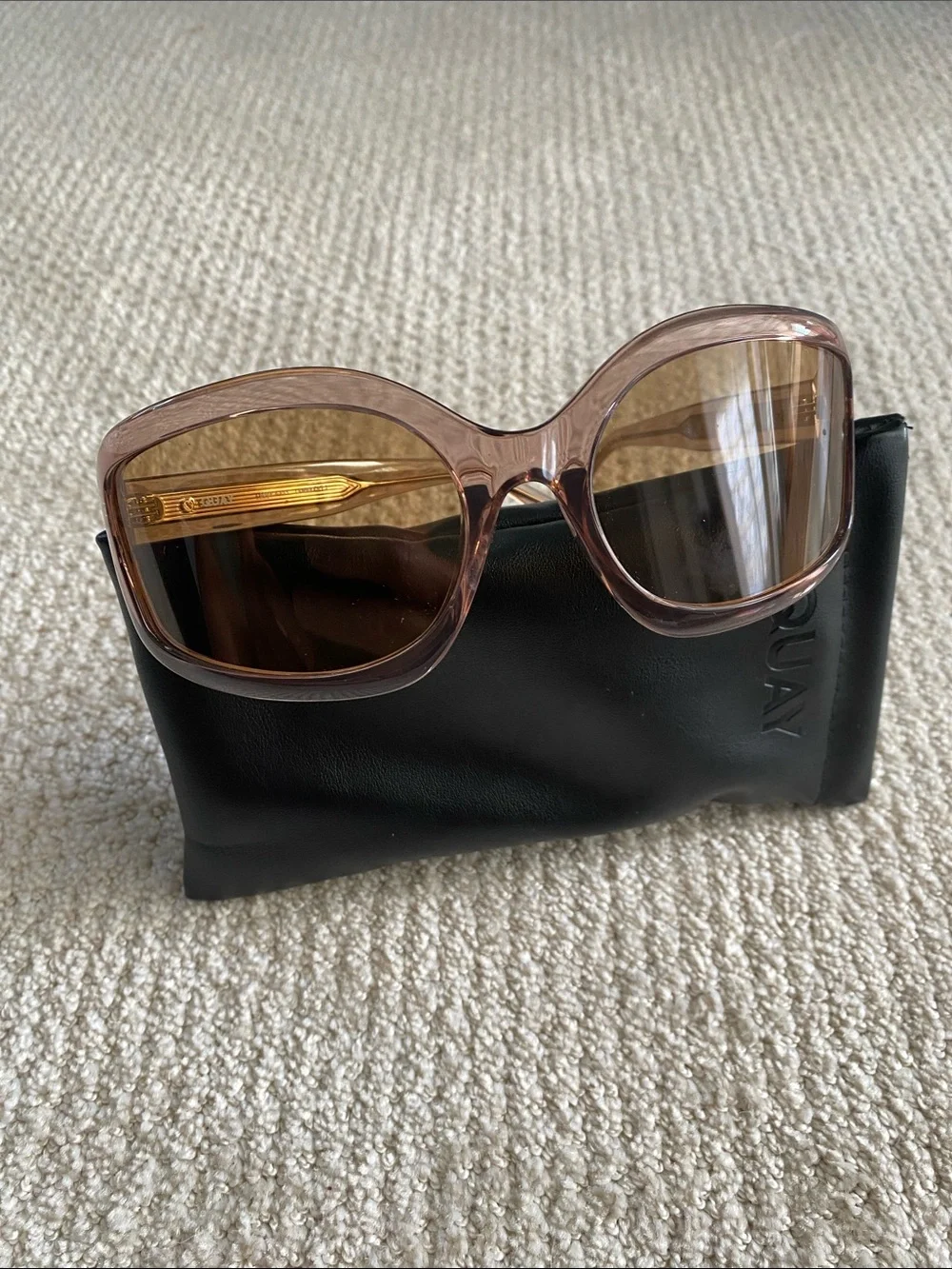 Quay Australia Light Nuetral Pinkish Brown Translucent Frame Sunglasses